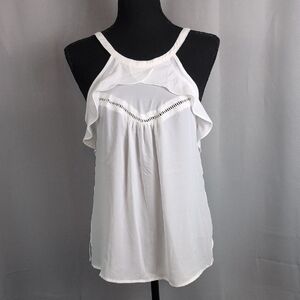 Soho‎ New York & Company White Ruffle Tank Top New Xsmall